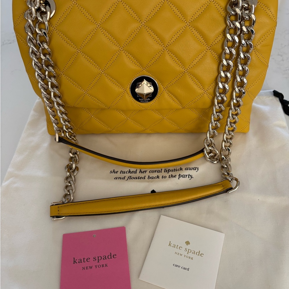 Kate Spade Yellow Quilted Leather Chain-Handle Shoulder Bag crossbody